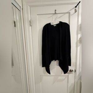 Splendid black waffle knit longer in front hooded cardigan (has pulls)